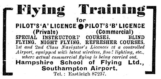 The Hampshire School Of Flying. Southampton                      