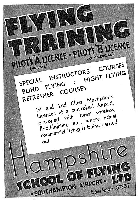 The Hampshire School Of Flying. Southampton                      