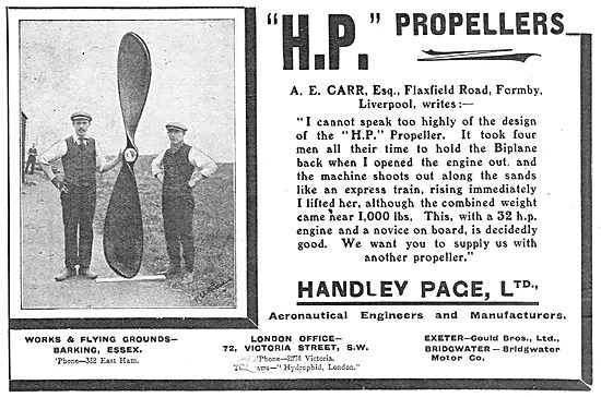 Handley Page Propellers - Works & Flying Ground Barking Essex    