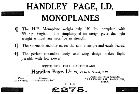 Handley Page Monoplanes                                          