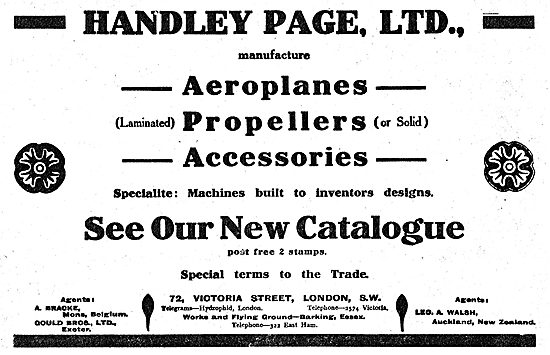 Handley Page. Manufacturers Of Aeroplanes & Accessories          
