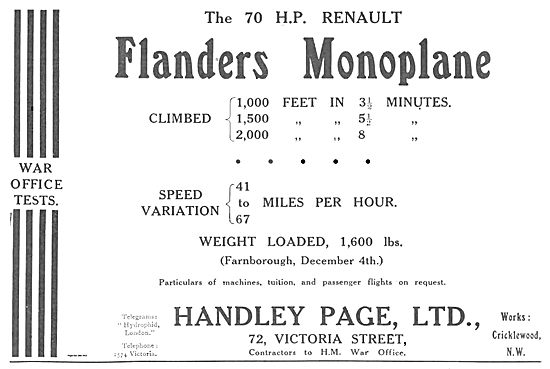 Handley Page 70hp Renault Flanders Monoplane                     