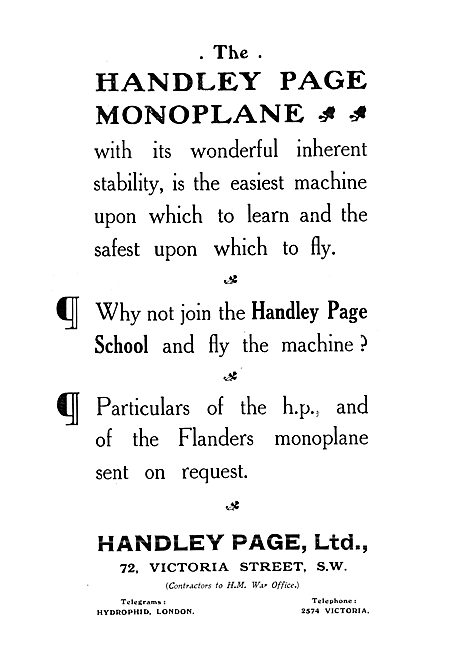 Handley Page Aircraft, Flying School & Accessories. Flanders     