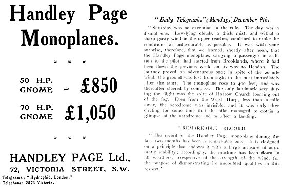 Handley Page Monoplane 1912                                      