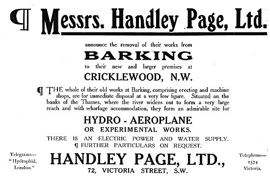 Handley Page Are Moving Their Works From Barking To Cricklewood  