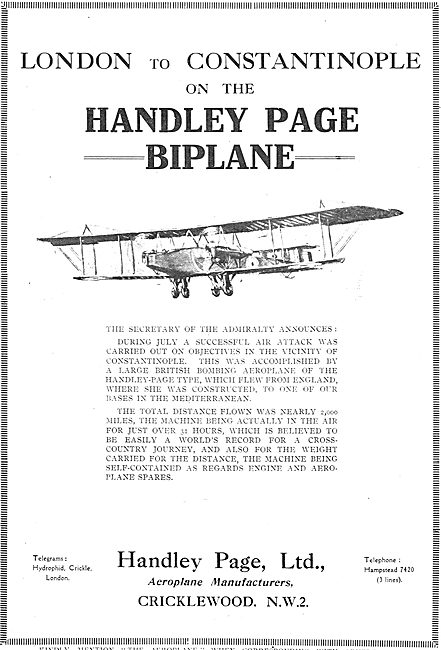 London To Constantinople On The Handley Page Biplane             