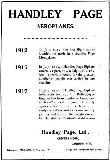 Handley Page Achievements                                        