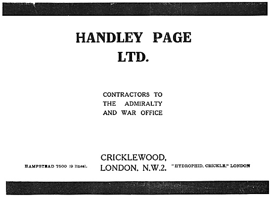 Handley Page Aircraft 1918 Advert                                