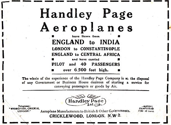 Handley Page Aeroplanes Have Flown To India & Central Africa     