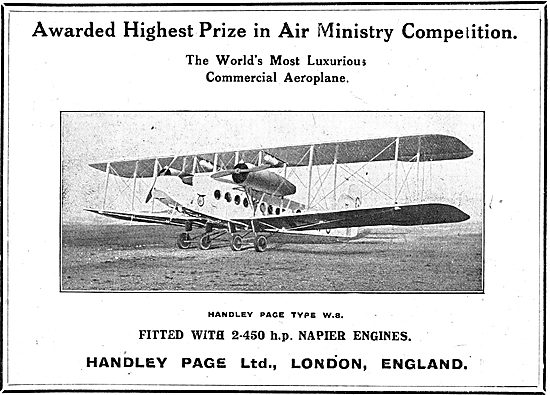 Handley Page W8 Commercial Aircraft. 2 x 450 HP Napier Engines   