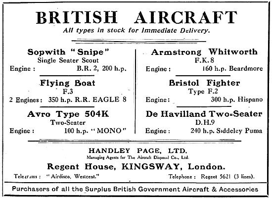 Handley Page - Surplus British Government Aircraft Sales         