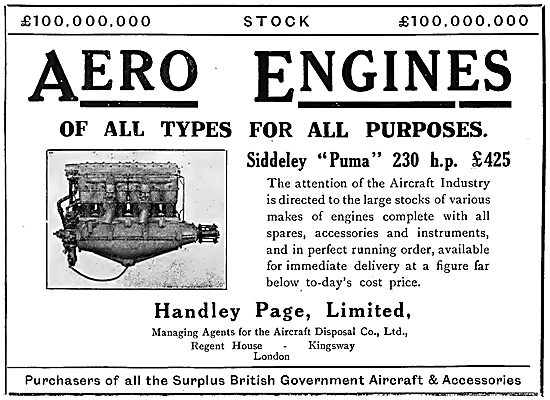 Handley Page - Surplus British Government Aircraft & Engine Sales