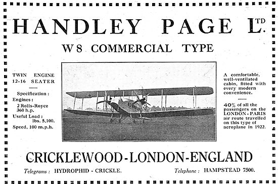 Handley Page W8 Commercial Biplane.                              