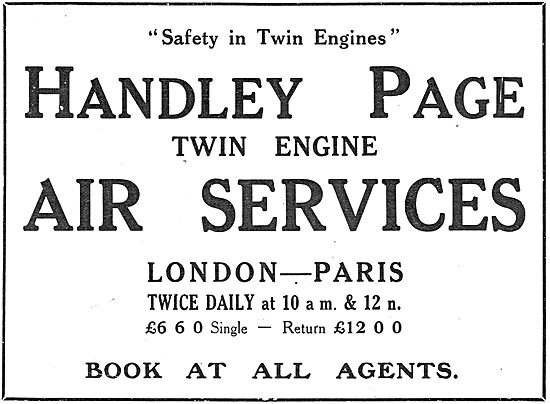 Handley Page Twin Engine London Paris Air Services               