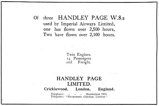 Handley Page W8 Aircraft In Service With Imperial Airways.       