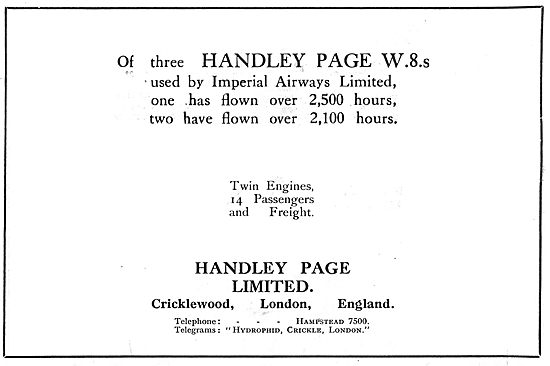 Handley Page W8 Imperial Airways Flight Statstics                