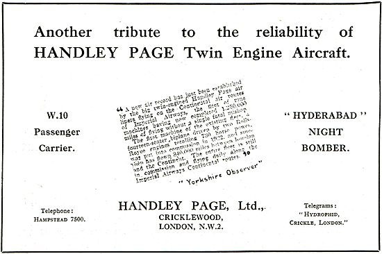A Tribute To The Handley Page W10 Passenger Carrier Aircraft     