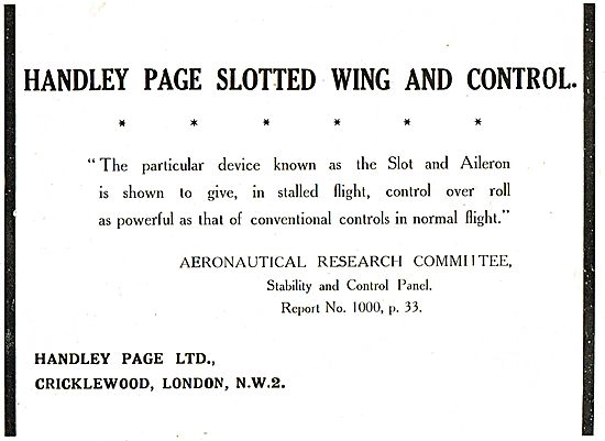 Handley Page Slotted Wing And Control                            
