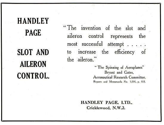 Handley Page Slot And Aileron Control For Increased Efficiency   