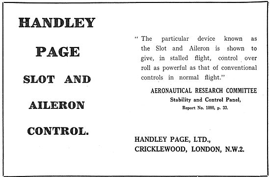 Handley Page Slot And Aileron Control - Report By Research Ctte  