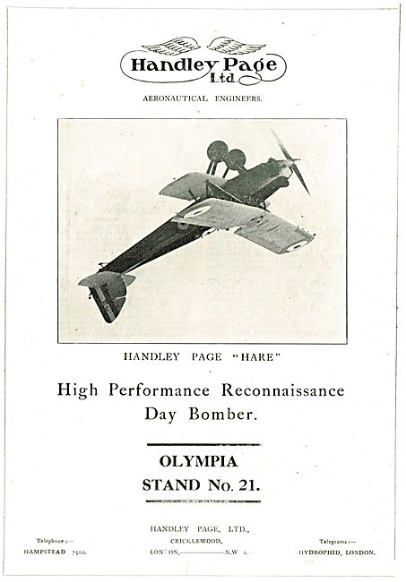Handley Page Hare High Performance Reconnaissance Day Bomber     