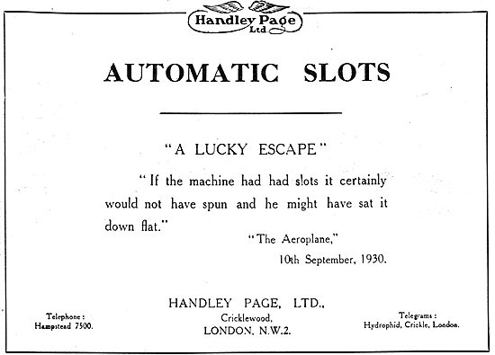 Handley Page Automatic Slot Control Testimonial - The Aeroplane  