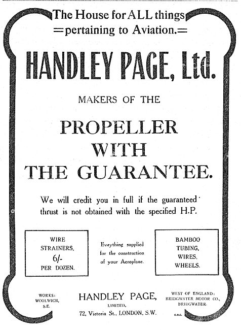 Handley Page Makers Of Aeroplane Propellers With A Guarantee     