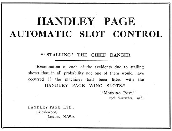 Handley Page Automatic Slot Control Reduce Stalling Dangers      
