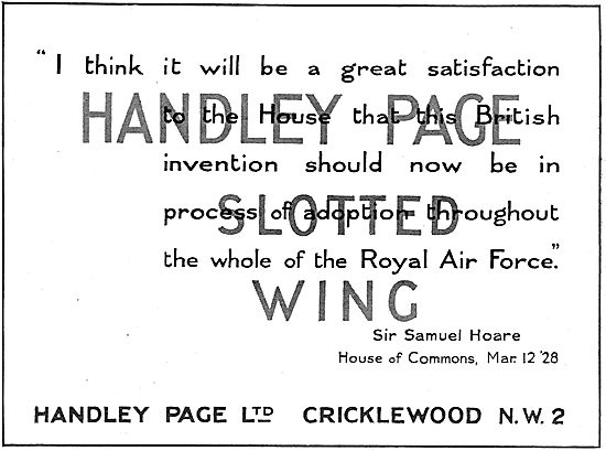 Samuel Hoar Recommends Handley Page Slotted Wings For RAF        