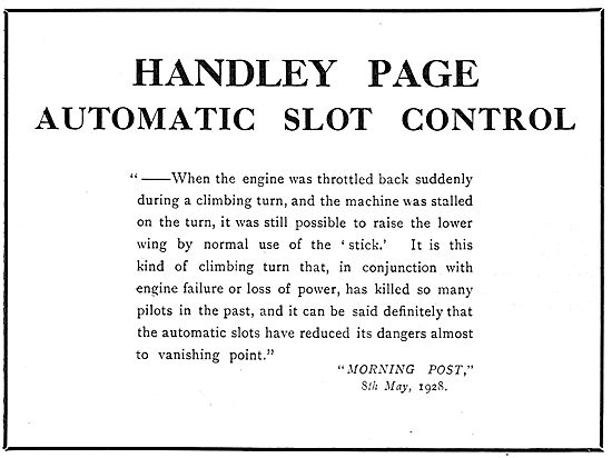 Handley Page Automatic Slot Control - Morning Post Article       
