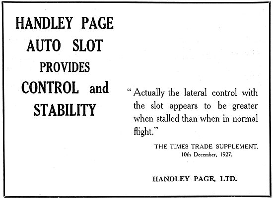 Handley Page Auto Slot Provides Control And Stability            
