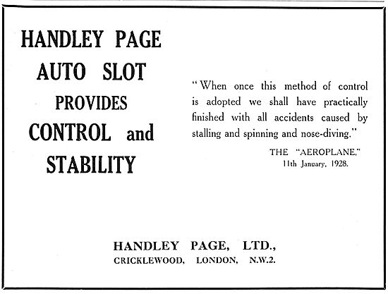 Handley Page Auto Slot Provides Control And Stability - Aeroplane