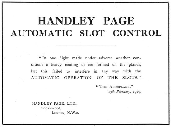Handley Page Automatic Slot Control: The Aeroplane               