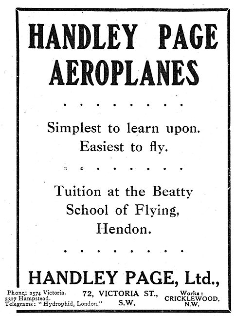 Handley Page Aeroplanes - Tuition At The Beatty School Hendon    