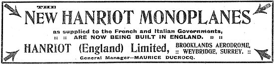 Hanriot Monoplanes Are Now Being Built In Britain                