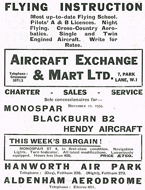 Hanworth Air Park Aldenham Aerodrome Charter Sales Service       