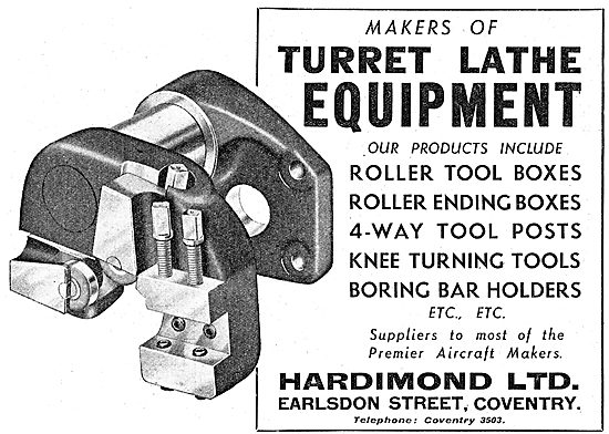 Hardimond Lathe Tools - Turret Tools 1942                        