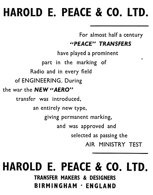 Harold E.Peace. Peace Transfers. New Aero Transfer               