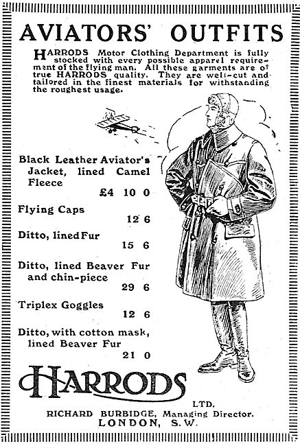 Harrods Aviators Outfits.Coats, Caps & Triplex Goggles           