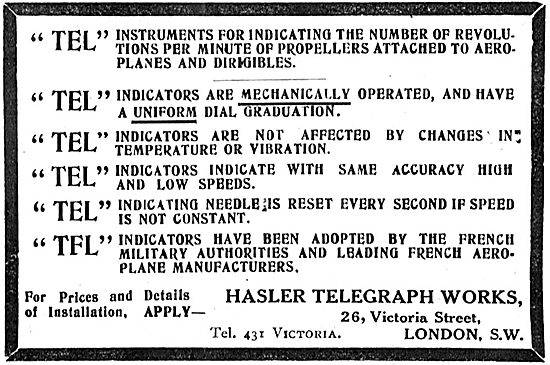 Hasler Telegraph Works Engine Instruments For Aeroplanes         