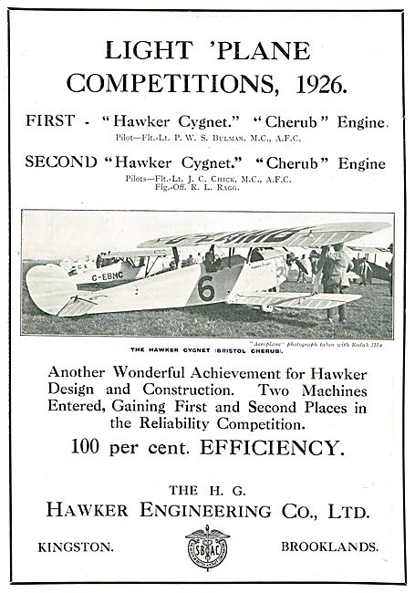 Hawker Cygnet First In The 1926 Light Plane Competitions         