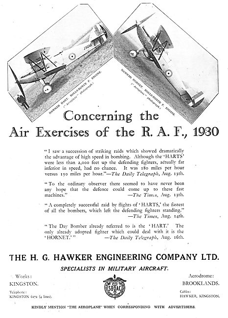 Hawker Hart - Hawker Hornet & The 1930 Air Exercises.            