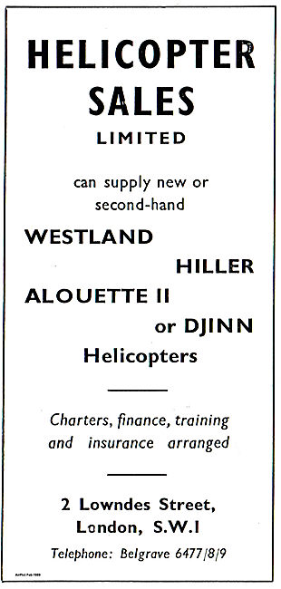 Helicopter Sales: Hiller, Westland  Alouette or Djinn            