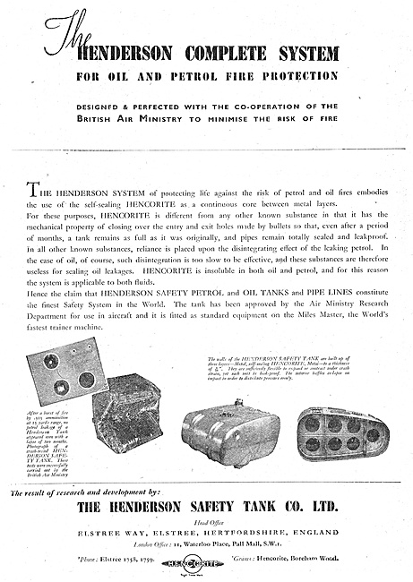 Henderson Safety Tank Co: Crashproof Fuel Tanks For Aircraft     