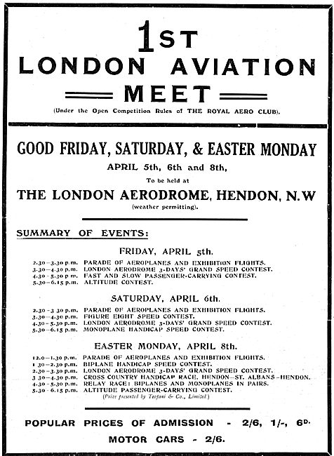 Hendon Aerodrome Good Friday Aviation Meeting 1912               