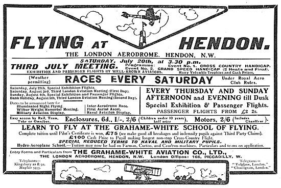 Flying Programme For Summer 1912 At Hendon                       