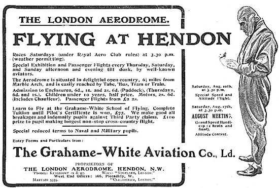 August 1912 Flying At Hendon. Grahame-White For Details.         