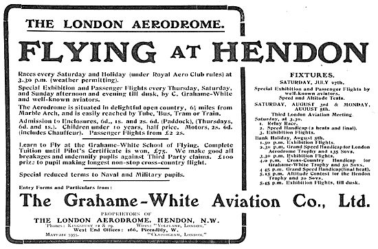 July 1912 Fixtures For Hendon Aerodrome                          