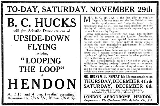 Flying Programme For November 1913  At Hendon - Grahame White    