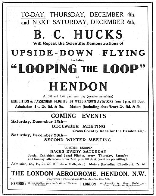 See B.C.Hucks Flying Upside-Down At Hendon                       